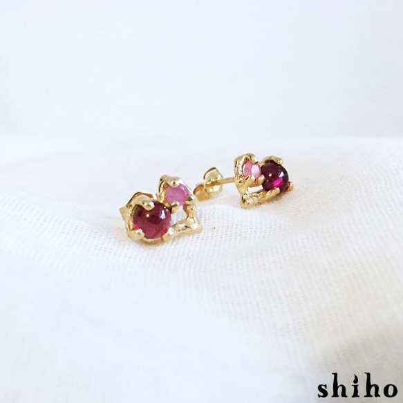 ガーネット&ピンクサファイアのハートピアス【Melty pierce＜Garnet/Pink sapphire＞】 2枚目の画像