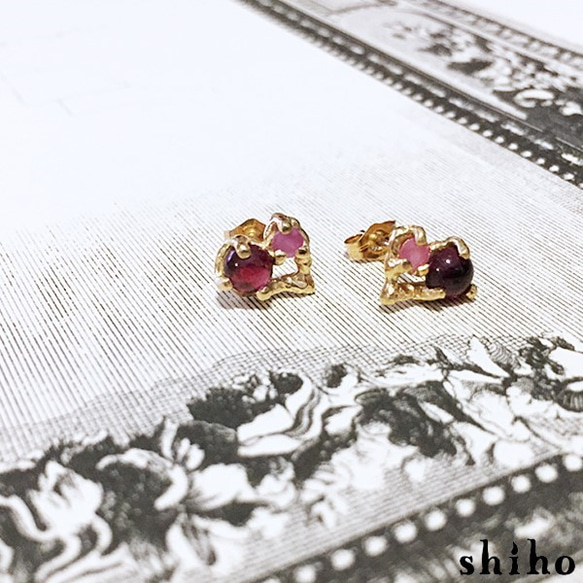 ガーネット&ピンクサファイアのハートピアス【Melty pierce＜Garnet/Pink sapphire＞】 4枚目の画像