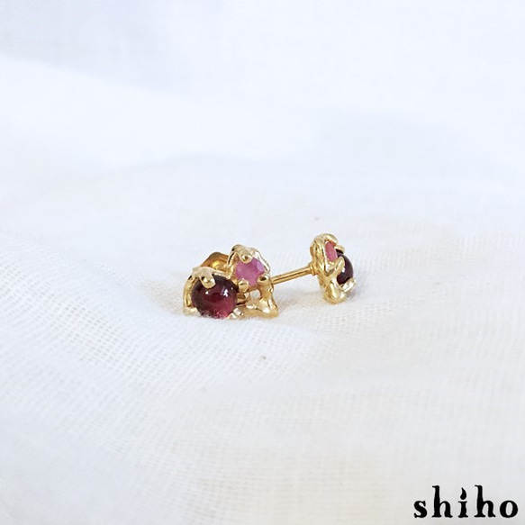 ガーネット&ピンクサファイアのハートピアス【Melty pierce＜Garnet/Pink sapphire＞】 5枚目の画像