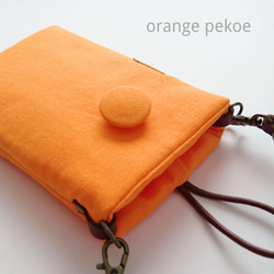 綿麻無地のスマホポーチ(Ｌ)オレンジ 全機種対応 スマホショルダー / スマホポシェット 4枚目の画像
