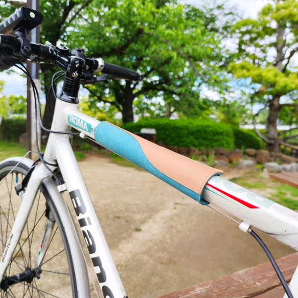 本体ヌメ革 レザー 自転車 トップチューブカバーフレームカ