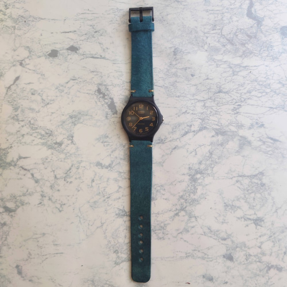 好きな色でオリジナルアレンジ　腕時計チープカシオ　チプカシ　本革ヌメ革ベルト　casio 2枚目の画像