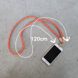 極太　本革ヌメ革xクライミングロープのスマホストラップ　ショルダーストラップ　肩掛け　iPhone Android 2枚目の画像