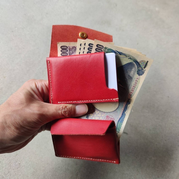 本革ヌメ革栃木レザーのコンパクトなミニ財布　お札を折らずに収納 5枚目の画像