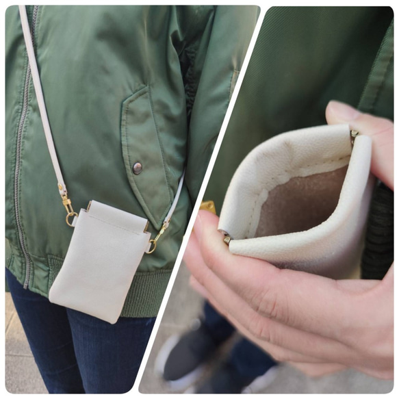 ハンドメイド　牛ヌメ革　スマホ用サコッシュ ハンドメイド 牛ヌメ革 スマホ用サコッシュ