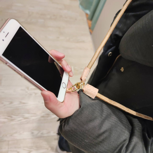 極太 本革ヌメ革xクライミングロープのスマホストラップ ショルダー