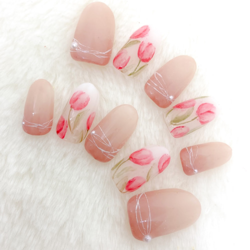 春ネイルチップ☆blanche☆チューリップネイル☆ ネイルチップ