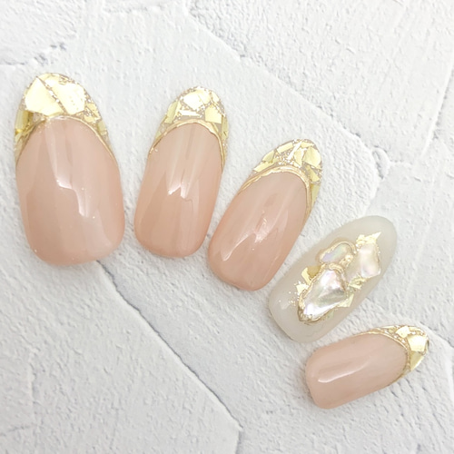 パステルイエロー　ネイルチップ　オーダー　ガラスフレンチ パステルイエローネイルチップオーダーガラスフレンチ