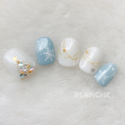 ☆クリスマスネイル☆ブルー✕ホワイト ネイルチップ（つけ爪