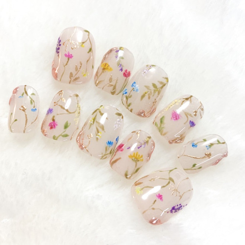 即日発送/フリーサイズ クリアフラワー ネイルチップ 現品 No.264 
