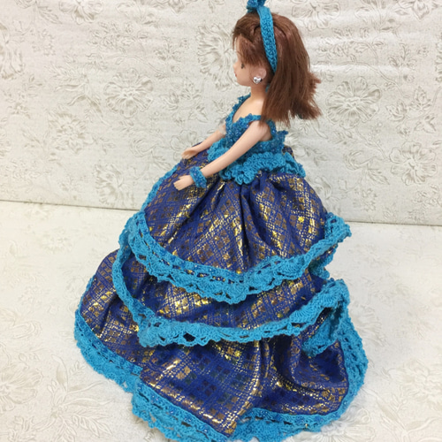 ドール服/リカちゃん/編み物/ハンドメイド/青いドレス 4点セット