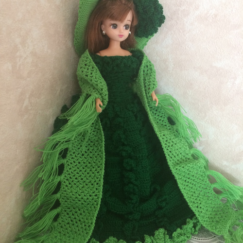 よ*よ様 リカちゃんハンドメイド服　くすみグリーンのドレス リカちゃんのお洋服＊＊ドレス＊グリーン＊緑＊ドール服 その他