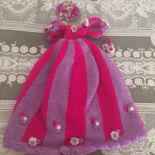 ドール服/リカちゃん/編み物/ハンドメイド/ピンクと紫ドレス 3点セット 