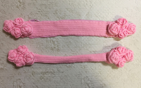 ピンク/バラ/バッグハンドルカバー/編み物/手編み/ハンドメイド/LVバッグハンドルカバー26cm 2枚目の画像