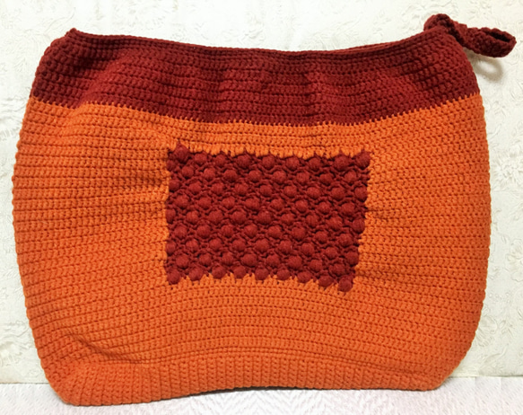 ブラウン/ノートパソコンバッグ/クラッチバッグ/花/バッグ手編み/かぎ針編み 3枚目の画像