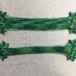 グリーンミックス/三つ小花/バッグハンドルカバー/編み物/手編み/LVバッグハンドルカバー26cm 2枚目の画像