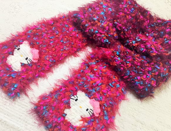 ピンクミックス/猫風/手編み/かぎ針編み/ふわふわスカーフ/マフラー/ハンドメイド 3枚目の画像