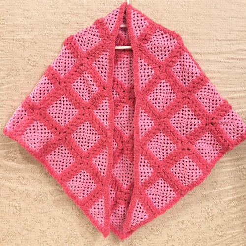 ミックスホットピンク ふわふわ暖かいショール/かぎ針編み/ハンドメイドショール ミックスピンク ふわふわ暖かいショール/手編み/かぎ針編み