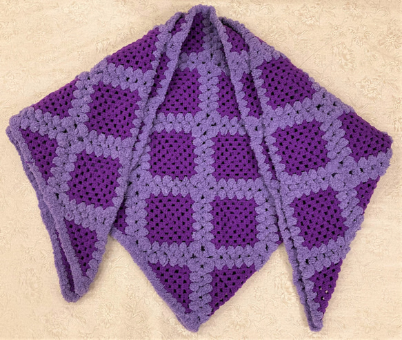 ミックスパープル ふわふわ暖かいショール/手編み/かぎ針編み/ハンドメイドショール 1枚目の画像