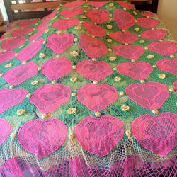 ピンクハート/手編みのベッドカバー/ソファーカバー/かぎ針編みのベッドカバー/手編み 2枚目の画像