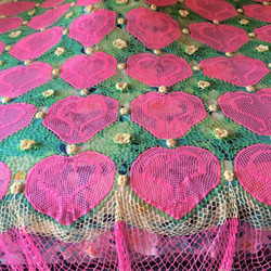 ピンクハート/手編みのベッドカバー/ソファーカバー/かぎ針編みのベッドカバー/手編み 5枚目の画像