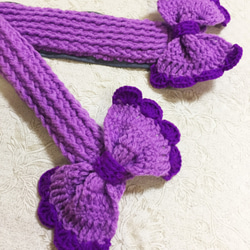 紫リボン/バッグハンドルカバー/手編み/手作り/かぎ針編み/編み物 26cm 1枚目の画像