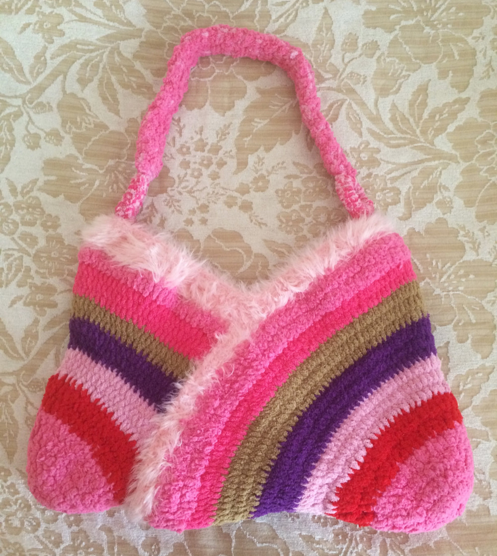 レインボー鞄/ミックスカラーカバン/ふわふわバッグ手編みかぎ針編み手作り/ショルダーバッグ 4,615円