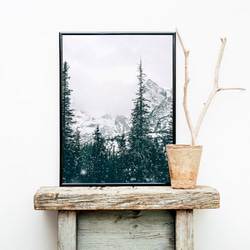 雪降る山々と森、針葉樹 パイン フォレスト 雪 ポスター 2枚目の画像