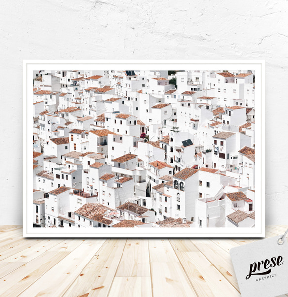 可愛いお家がパターンになったスペイン カサーレスのポスター 1枚目の画像