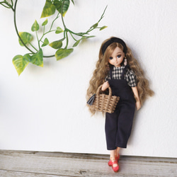 ドール服 ギンガムチェックブラウス ネイビーサロペットのセット♡ 3枚目の画像