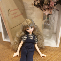 ドール服 ギンガムチェックブラウス ネイビーサロペットのセット♡ 4枚目の画像