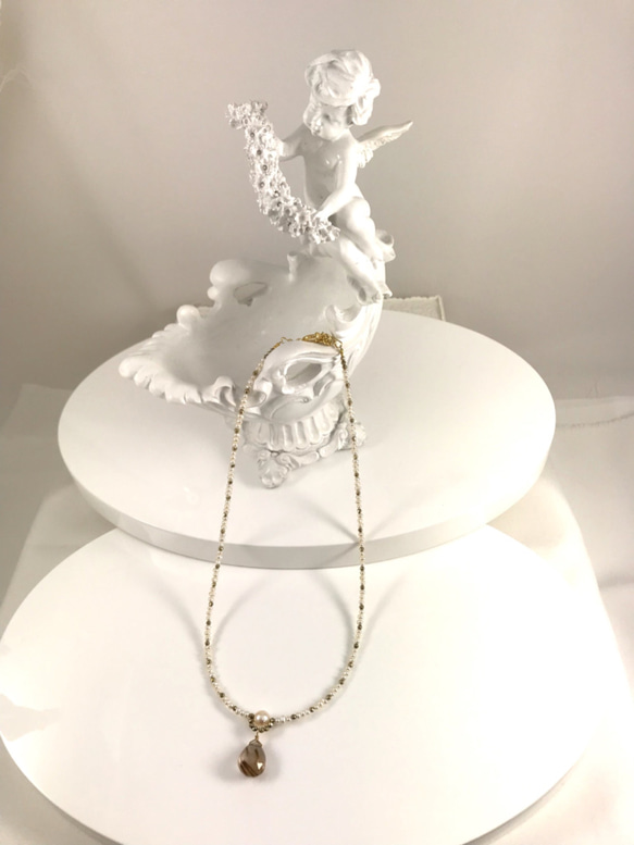 ゴールドルチルクォーツ&本真珠のネックレス 2枚目の画像