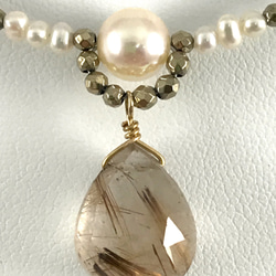 ゴールドルチルクォーツ&本真珠のネックレス 5枚目の画像