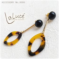 ●2way●　ブラックカボション×べっ甲リングの2wayピアス　　　　　　　　　Accessory No.0006 2枚目の画像