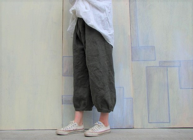 ベルギーリネンのもんぺ*カーキ