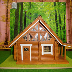 ログハウス ミニチュア雑貨 ハンドメイド完成品 暗くなると人感