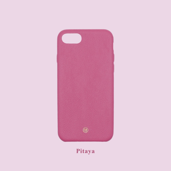 客製化多色真皮小羊皮系列馬卡龍夢幻色彩24色桃紅色iPhone手機殼 第1張的照片