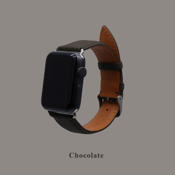 多色真皮革山羊皮系列馬卡龍夢幻巧克力咖啡色蘋果手錶Apple Watch錶帶 第2張的照片