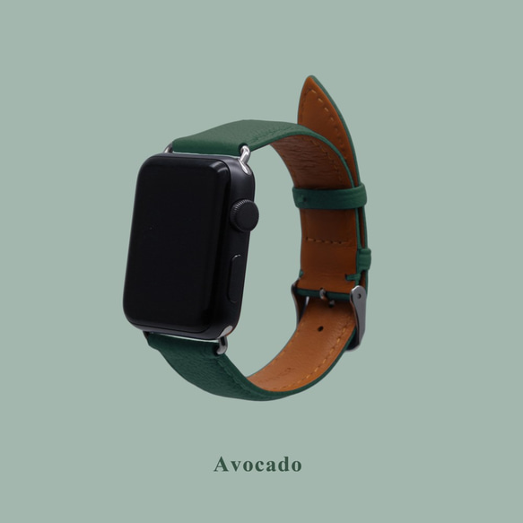 多色真皮革山羊皮系列馬卡龍夢幻墨綠色蘋果手錶Apple Watch錶帶 第2張的照片