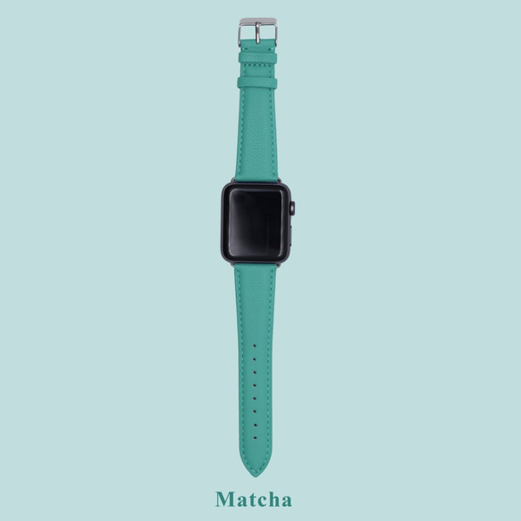 多色真皮革山羊皮系列馬卡龍夢幻綠色抹茶蘋果手錶Apple Watch錶帶 第3張的照片