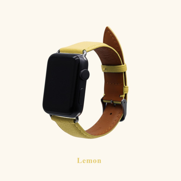 多色真皮革山羊皮系列馬卡龍夢幻黃色蘋果手錶Apple Watch錶帶 第2張的照片