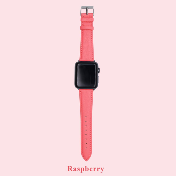 多色真皮革山羊皮系列馬卡龍夢幻桃紅色蘋果手錶Apple Watch錶帶 第3張的照片