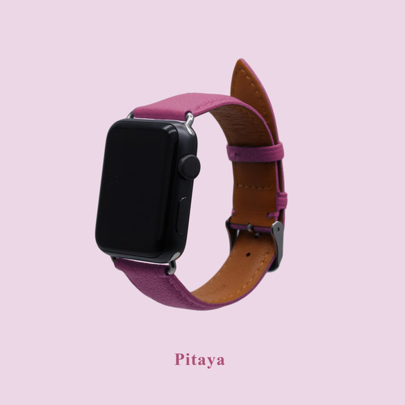 多色真皮革山羊皮系列馬卡龍夢幻桃紅色蘋果手錶Apple Watch錶帶 第2張的照片
