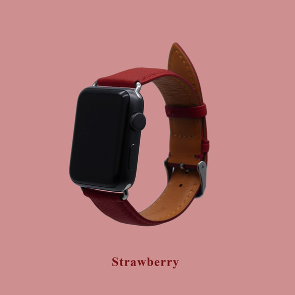 多色真皮革山羊皮系列馬卡龍夢幻紅色蘋果手錶Apple Watch錶帶 第2張的照片