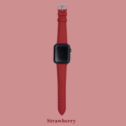 多色真皮革山羊皮系列馬卡龍夢幻紅色蘋果手錶Apple Watch錶帶 第3張的照片