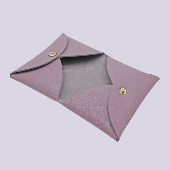 多色真皮革山羊皮系列馬卡龍夢幻色彩薰衣草紫色雙層卡片套 第2張的照片