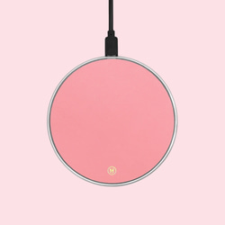 客製化真皮革櫻花粉紅色馬卡龍無線充電盤充電線 第1張的照片