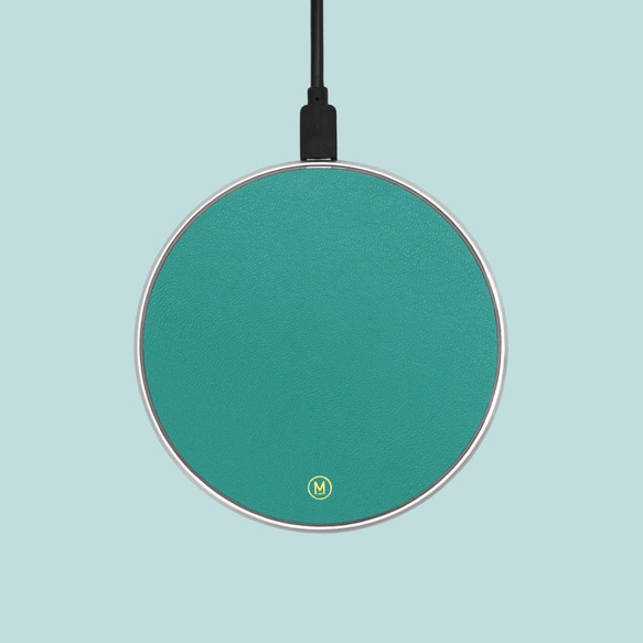客製化真皮革綠色抹茶馬卡龍無線充電盤充電線 第1張的照片