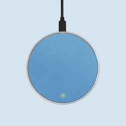 客製化真皮革天藍色馬卡龍無線充電盤充電線 第1張的照片
