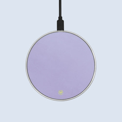 客製化真皮革粉紫色馬卡龍無線充電盤充電線 第1張的照片